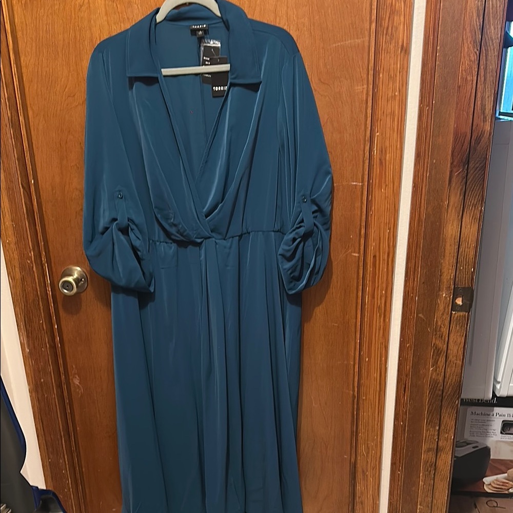 Torrid Blue Bishop Sleeve Plunge Gown